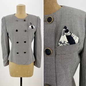 Vintage 80s First Editions Black White Houndstooth Double Breasted Blazer